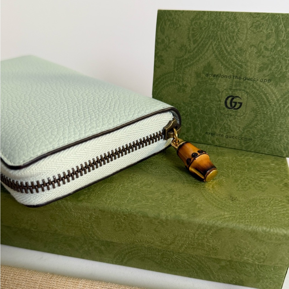 GUCCI GG Marmont Zip Around Wallet w/ Bamboo in Teal ~ NWT & COA - Picture 8 of 15